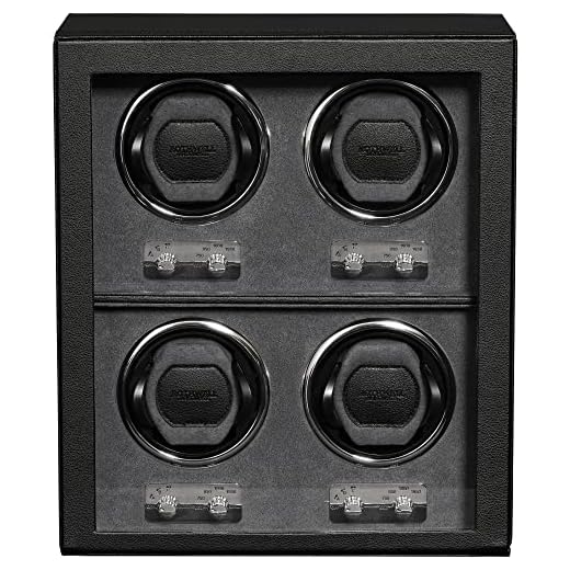 ROTHWELL 4 Watch Winder for Automatic Watches with Quiet Motor with Multiple Speeds and Rotation Settings (Black/Grey)