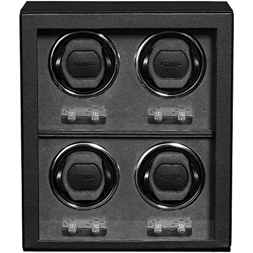 ROTHWELL 4 Watch Winder for Automatic Watches with Quiet Motor with Multiple Speeds and Rotation Settings (Black/Grey)