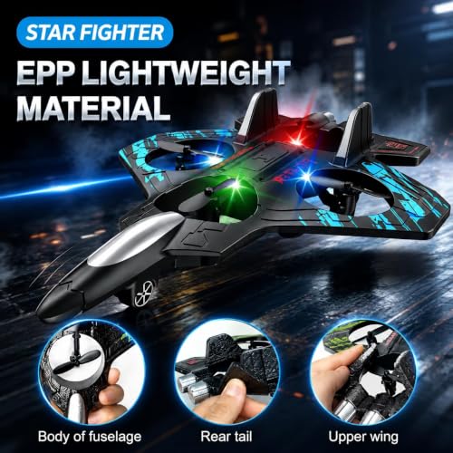 Image of Remote Control Fighter Jet RC Airplane for Kids & Adults, Dual Battery Flying Plane Toy with LED Lights, 360 Flip & Stunt Roll, 2.4GHz RC Aircraft, Easy Fly Glider for Boys, Girls & Beginners