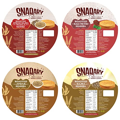 Image of Snaqary All in 1 Khakhra Pack of 4 (200gm) |Jowar, Ragi Methi, Jowar Bajra,Bajra Masala Millet based Khakhra|100% Natural | Healthy & Delicious Gujrati snacks