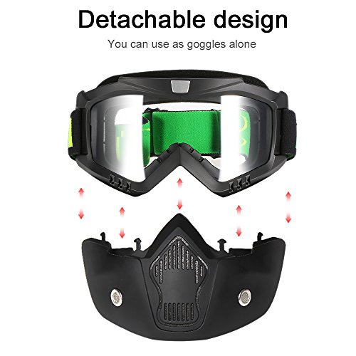 KKmoon Máscara de Mortocicleta Removível Óculos e Filtro de Boca para Capacete de Rosto Aberto Motoc