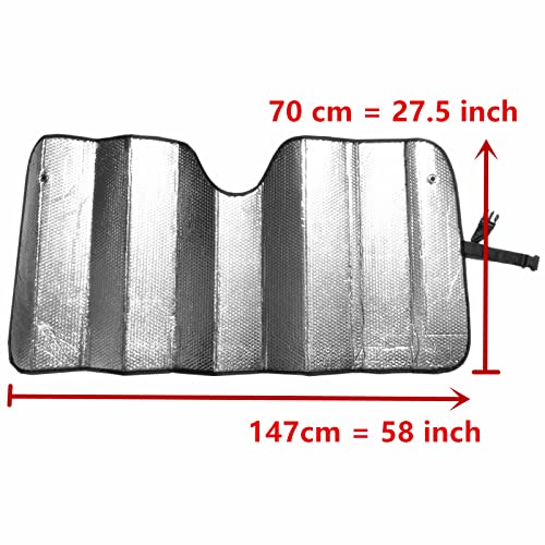 GWUSKDT Car Windshield Sunshade-Thicken 5-Layer Bubble Block Heat and Sun UV Rays,Front Windshield Sun Shade- Keeps Your Vehicle Cool - 58 x 27.5 Inch (Sliver)