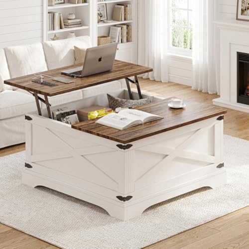 BROTTAR Lift Top Coffee Table with Storage, Square Coffee Table f...