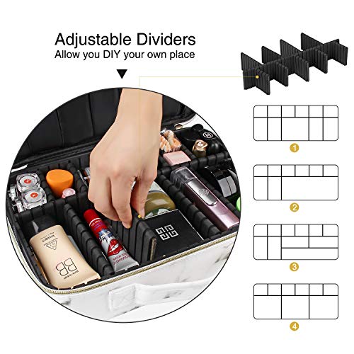 Relavel Makeup Bag Travel Makeup Train Case Large Cosmetic Case Professional Portable Makeup Brush Holder Organizer and Storage with Adjustable Dividers (Marble White)