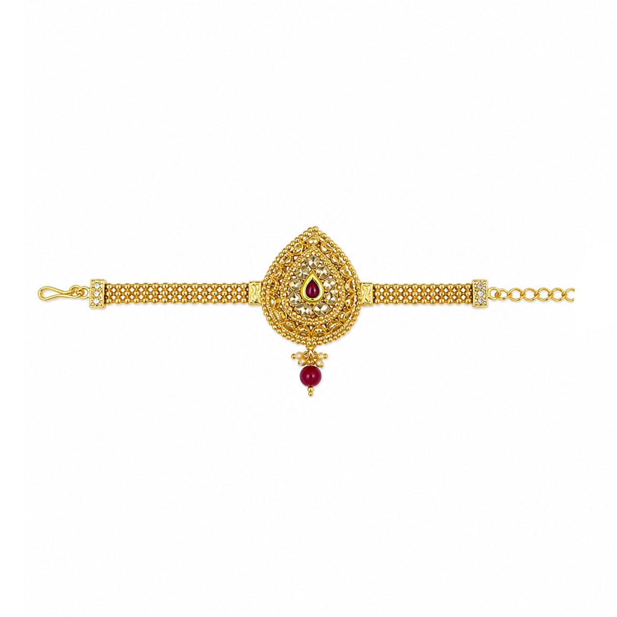 Art Jewellery Traditional Unique design golden Finishing Shimmering pink Stone Stud / Drop Shape / Adjustable / Armlet / Kada Bracelet / Upper Arm Cuff / Bajuband / Bridal / Festival Jewellery For Women & Girls.-image-42