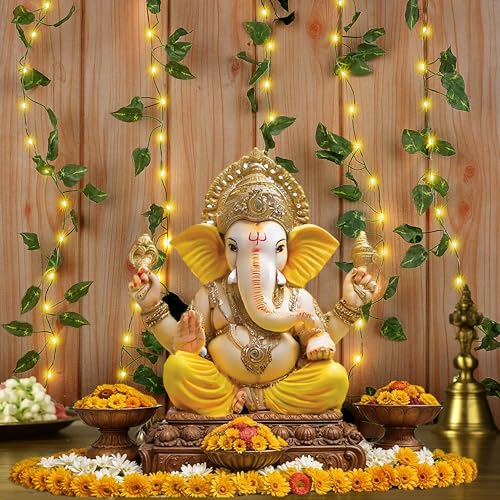 Image of Gesto Artificial Leaf Curtain LED String Lights - Warm White Fairy Lights with 8 Modes Controller, AC Plug for Home,Room,Wall,Birthday, Wedding & Diwali Decoration, Green Leaf Hanging Lights (10x3 Ft)