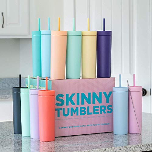Strata Cups Skinny Tumblers (12 Pack) 16Oz Tumbler Matte Pastel Colored Acrylic, Tumblers With Lids And Straws, Tumblers Bulk, Cups With Lids And Straws, Tumbler With Lid And Straw, Acrylic Cups #TOP7