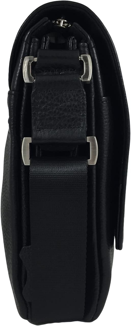 Men's Genuine Leather Small Cross Body Shoulder Messenger Bag (Black, Small)