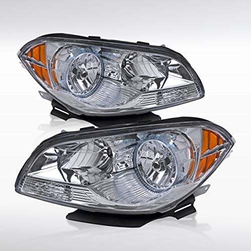 AUTOZENSATION Compatible with 2008-2012 Chevy Malibu LS LT LTZ 2008-2010 Chevy Malibu Hybrid Headlights Diamond Chrome Amber L + R Pair Headlamp