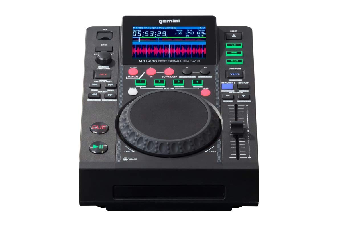 Gemini MDJ-600 Lecteur multimédia pour DJ avec écran Couleur 4,3" et molette de défilement de 5"