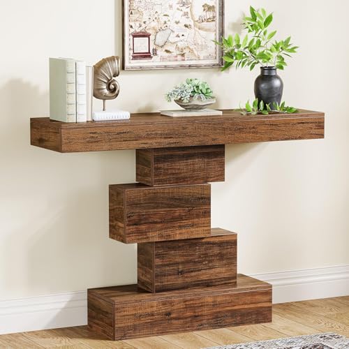 Tribesigns Wood Console Table 108cm Narrow Sofa Table Behind Couch Farmhouse Entryway Table for Living Room Hallway Entrance (Rustic Brown)
