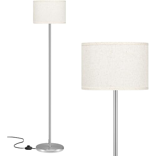 Ambimall Floor Lamp for Living Room, Modern Silver Floor Lamp with Shade, Tall Lamps for Living Room, Bedroom, Office, Dining Room(Beige Lampshade Without Bulb)