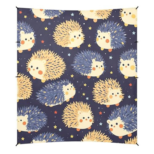 Cute Hedgehogs Foldable Beach Tent UPF50+ Protection Water-Resistant Sun Shade with Sand Pockets for Backyard, Grassland, Park
