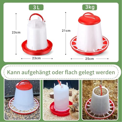 Foto von Anjing Futterautomat Hühner 3 kg und Hühnertränke 3l, Futterspender Hühner und Tränke Set für Hühnerfutter,Automatische Wassertränke,Hühner Futtertrog Set,Zubehör Zucht, Farming