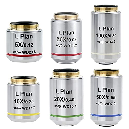 Microscope Infinity Plan Phase Contrast Objective Lens for Metallographic Microscope 2.5X 5X 10X 20X 50X 100X Long Working Distance(2.5 5 10 20 50 100X)