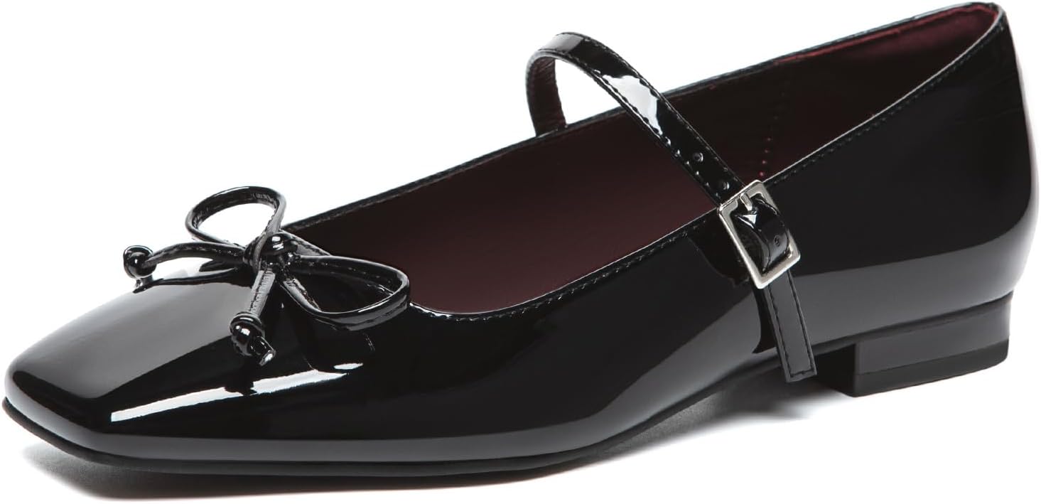 Athlefit Women's Mary Jane Flats Dressy Comfortable Square Toe Ballet Flats Shoes with Buckle Strap