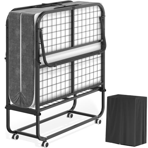 Wanmwill 75''x31'' Folding Guest Bed for Adults, Foldable Rollaway Bed with Memory Foam Mattress & Sturdy Fold Up Metal Frame for Bedroom, Office, Apartments, Space-Saving Design for Easy Storage