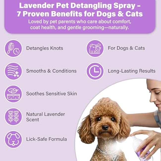 Doodle Detangler & Dematting Spray ¨C Leave-in Conditioner for Goldendoodles, Labradoodles & Poodles ¨C Tangle-Free Grooming with Coconut & Jojoba Oils, Lavender Scent, Safe for Cats ¨C 4 fl oz-b3uhNpXx