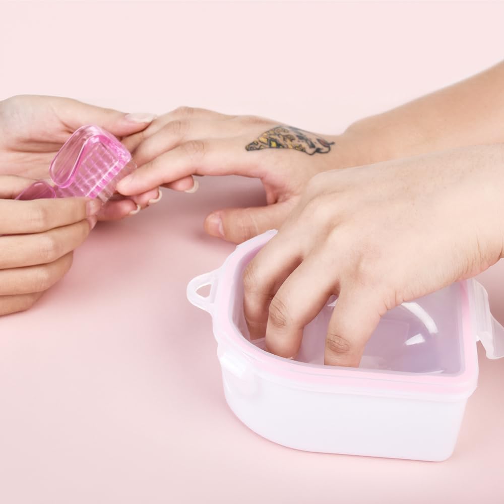 Nail Soaking Bowl Set 2PCS Nail Soak Off Bowl with 5PCS Acrylic Sticks Nail Cuticle Pusher Manicure Remover Tool Kit (7, Pink)