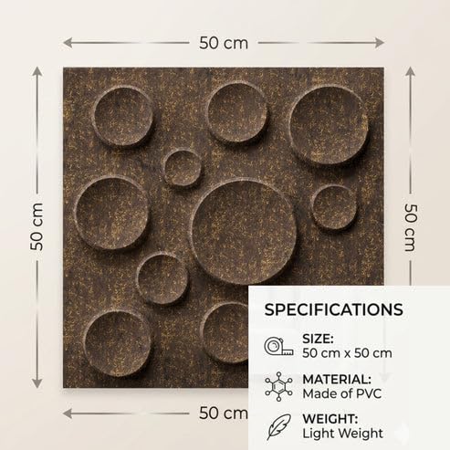 Image of Kayra Decor 3D PVC Wall Panels for Bedroom & Living Room | Moon Design | Magnum Brown Color | 19.7 x 19.7 Inch | Pack of 12 | 32.28 Sq Ft