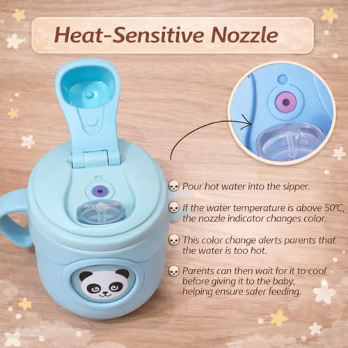 Image of THE LITTLE LOOKERS Stainless Steel Sipper Bottle for Baby 260ml | 316 Grade SS | BPA Free | Suitable for Hot & Cold |Travelling Bottle for Kids & Toddler|Training Sippy Cup with Straw /Spout Sky Blue