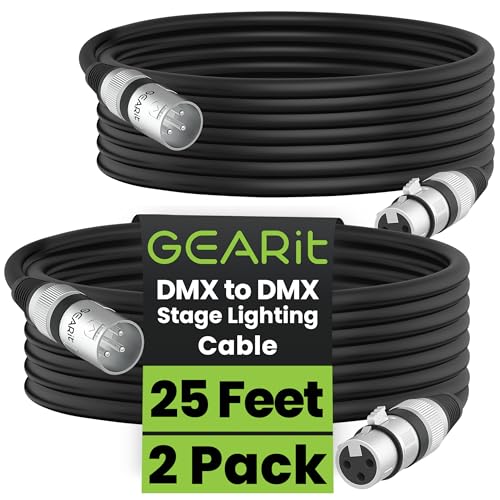 GEARit DMX Cables 25FT 2-Pack 3-Pin Male to Female for DJs and Live Events