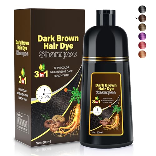 Cosmpro Dark Brown Natural Hair Dye Shampoo 3 in 1, 16.9 Fl Oz/500 ML, Semi-Permanent Gray Hair Coverage, Unisex, Natural Ingredients,