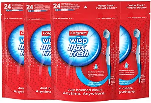 Colgate Max Fresh Wisp Disposable Mini Travel Toothbrushes, Peppermint, 24 Count (Pack of 4)