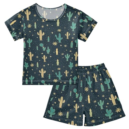 ALAZA Cute Cactuses and Stars Pajama Set Short Sleeve Sleepwear Soft Lounge Nightwear