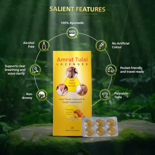 Image of Lozenges Honey Lemon Flavour | Herbal Throat Soother for Cough, Cold & Sore Throat | Pack of 12 (12 Strips)