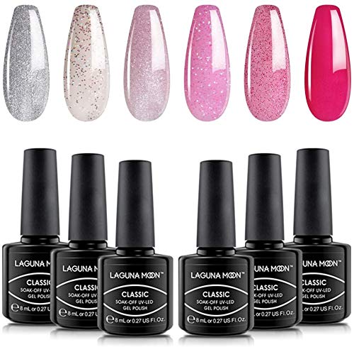Lagunamoon UV Nagellack, Gel Nagellack UV LED 6 Farben Set für Nageldesign Gel Polish Soak off ...