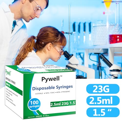 100 pack Disposable Lab Syringes ,2.5ml/cc 23Ga 1.5 inch Syringes with Needle, Luer Lock Syringe, individually wrapped