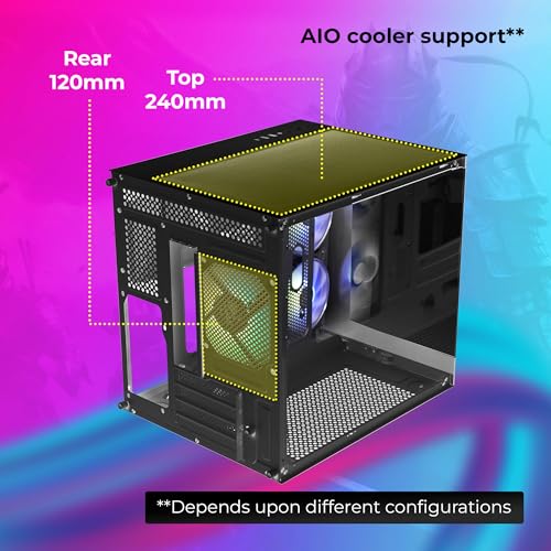Image of ZEBRONICS Argo Cube Form Factor Gaming Cabinet with Micro ATX, ITX, 2X 120mm Side + 120mm Rear Fan (ARGB Inner Glow), Tempered Glass Front & Side Panel, Type C(Black)