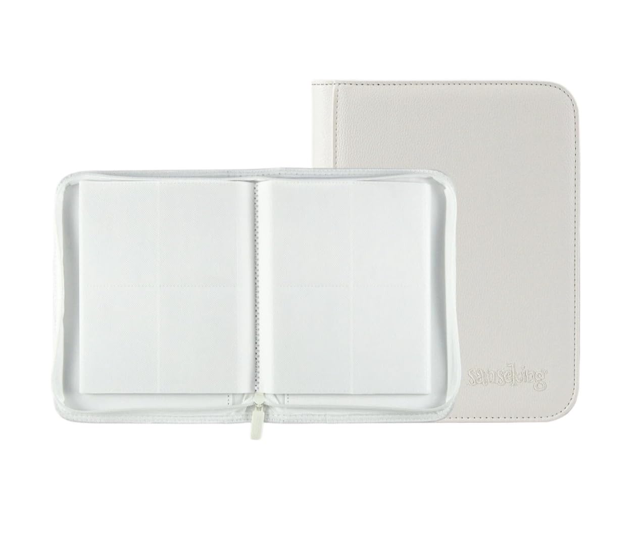 Premium Zipper 4/9/12 Pocket PU Card Binder - Aesthetic Pink & White Album for Pokemon Cards, Game Collection & Fan Photos (4 GRID, WHITE)