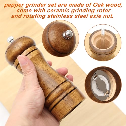 Salt and Pepper Mills Set, 2 Pack Wooden Pepper Mill Grinder Refillable Manual Spice Salt Pepper Grinding Bottle with Adjustable Ceramic Rotor for Kitchen Chili, Cloves, Herbs (14cm/5inch) - Image 3
