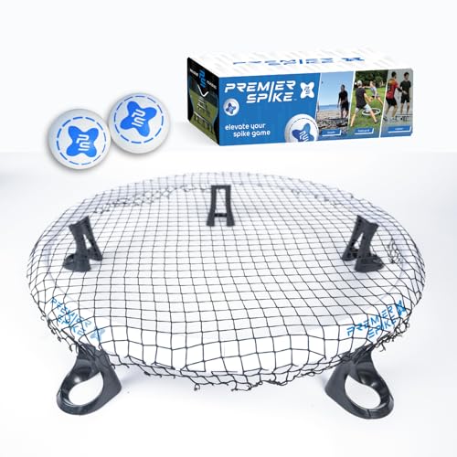 Premier Spike Roundnet Game Set - Top Set in Quality & Durability - Portable Outdoor Game for Beach, Backyard, Camping Game for Kids, Teens & Adults - Net, 2 Balls