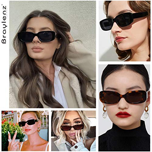 2 Pack Trendy Rectangle Sunglasses for Women Narrow Square Frame Shade 100% UV Blocking3