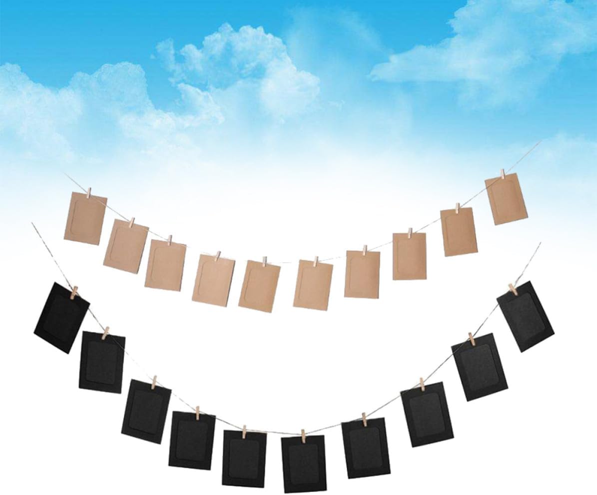Amosfun Paper Photo Frame Black Retro 5 Inch 20pcs with String and Clips