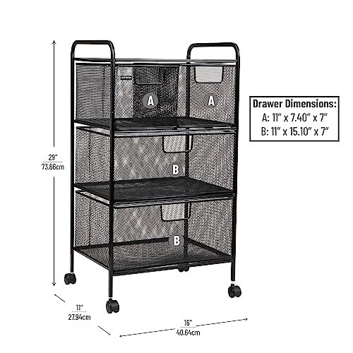 Chariot de rangement anti-désordre avec tiroirs en maille métallique