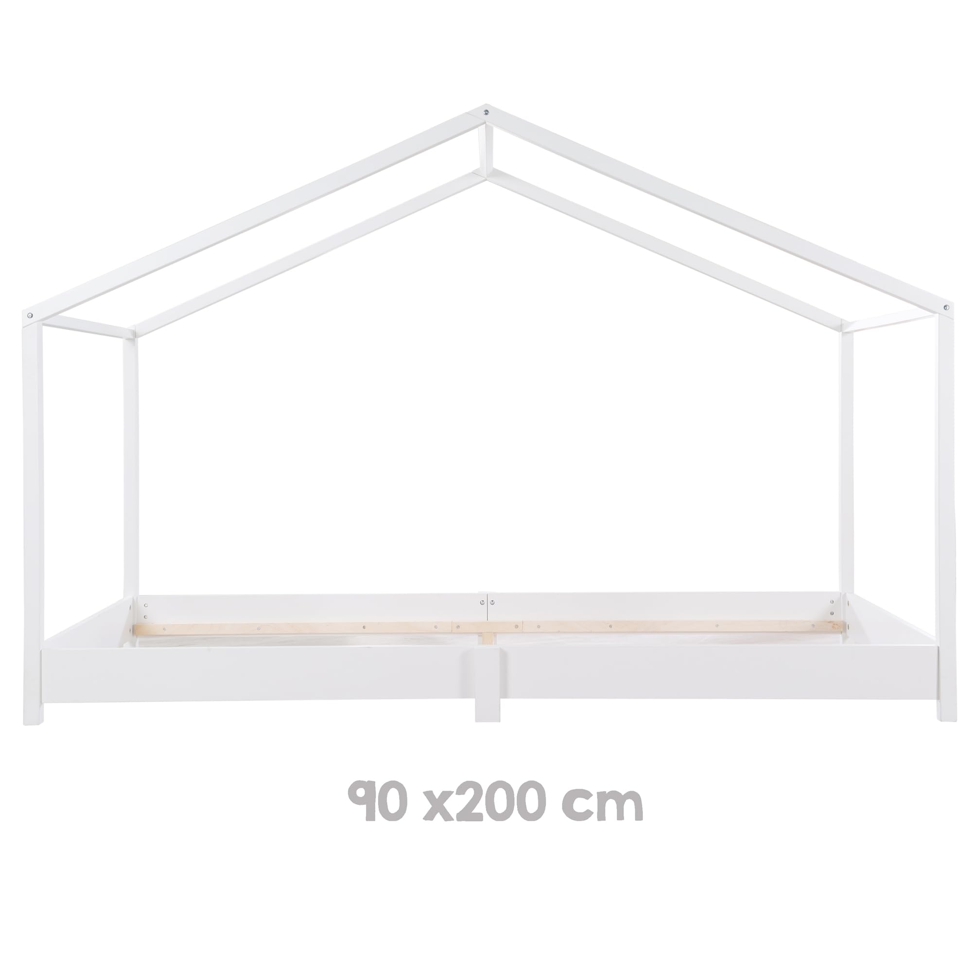 roba Cama de casa 90 x 200 cm para niños - Cama baja según el principio Montessori - Ampliable con somier, colchón y funda de cama - Madera lacada en blanco