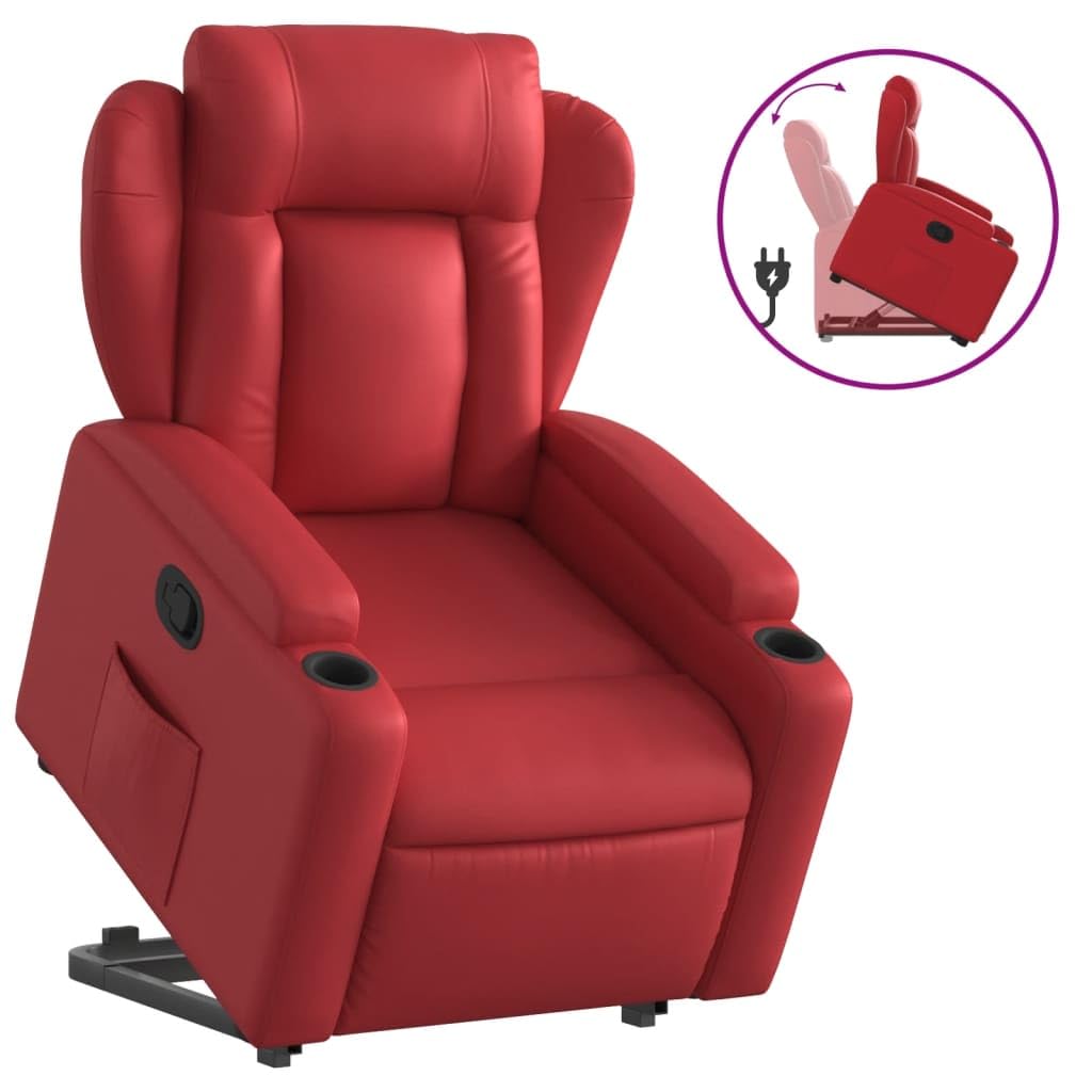 Fauteuil de relaxation électrique en cuir synthétique rouge - 77 x 94,5 x 100 cm - Fauteuil de jardin confortable - Convient pour le salon et le balcon
