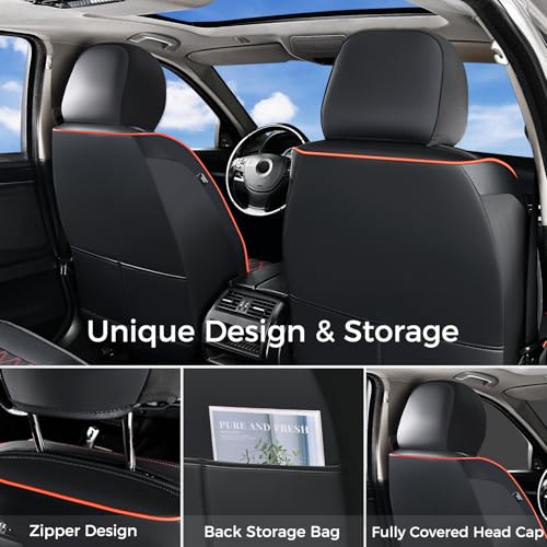 Image of Huidasource Front Seat Covers, Full-Cover Leather Driver Seat Cover, Side Stretch Fabric, Car Interior Front Seat Cover Universal Fit for Most Cars, Most Cars,Vans,Trucks, SUVs (Front Pair /Black&Red)
