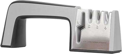 Kitchen Knife Sharpener, 4 Stage Scissor Sharpening for Ceramic and Steel Knives, Best 4 in 1 Multi-Tool Home Kitchen Manual Knife Sharpener for All Size Knives, Repair, Restore and Polish Blades, Easy to Use