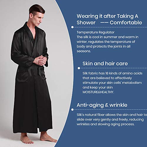 LilySilk Mens Silk Robe Bath Robes Luxury Contrast Full Length 100 Silk Male Long4