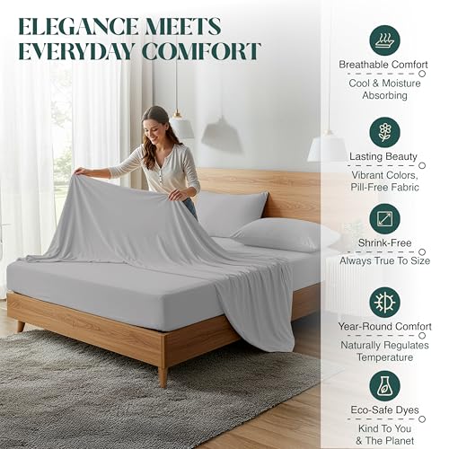 BlissBay Weave 100% Egyptian Cotton Sheet Set King Size 4 PCs Sateen Weave Cooling Soft Wrinkle Resistant 18 inches Deep Pocket | 1 Fitted Sheet, 1 Flat Sheet, 2 Pillowcases | Silver by BlissBay Weave - Image 6