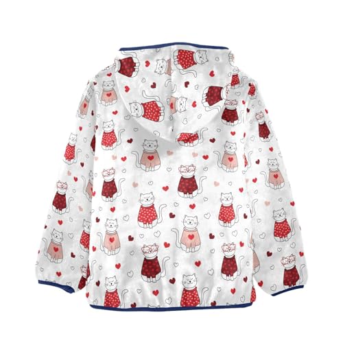 Valentine's Day Cat Girls Fleece Jacket Girls Fall Jacket Girls Zip Up Hoodie Girls Sherpa Jacket 2-10T2