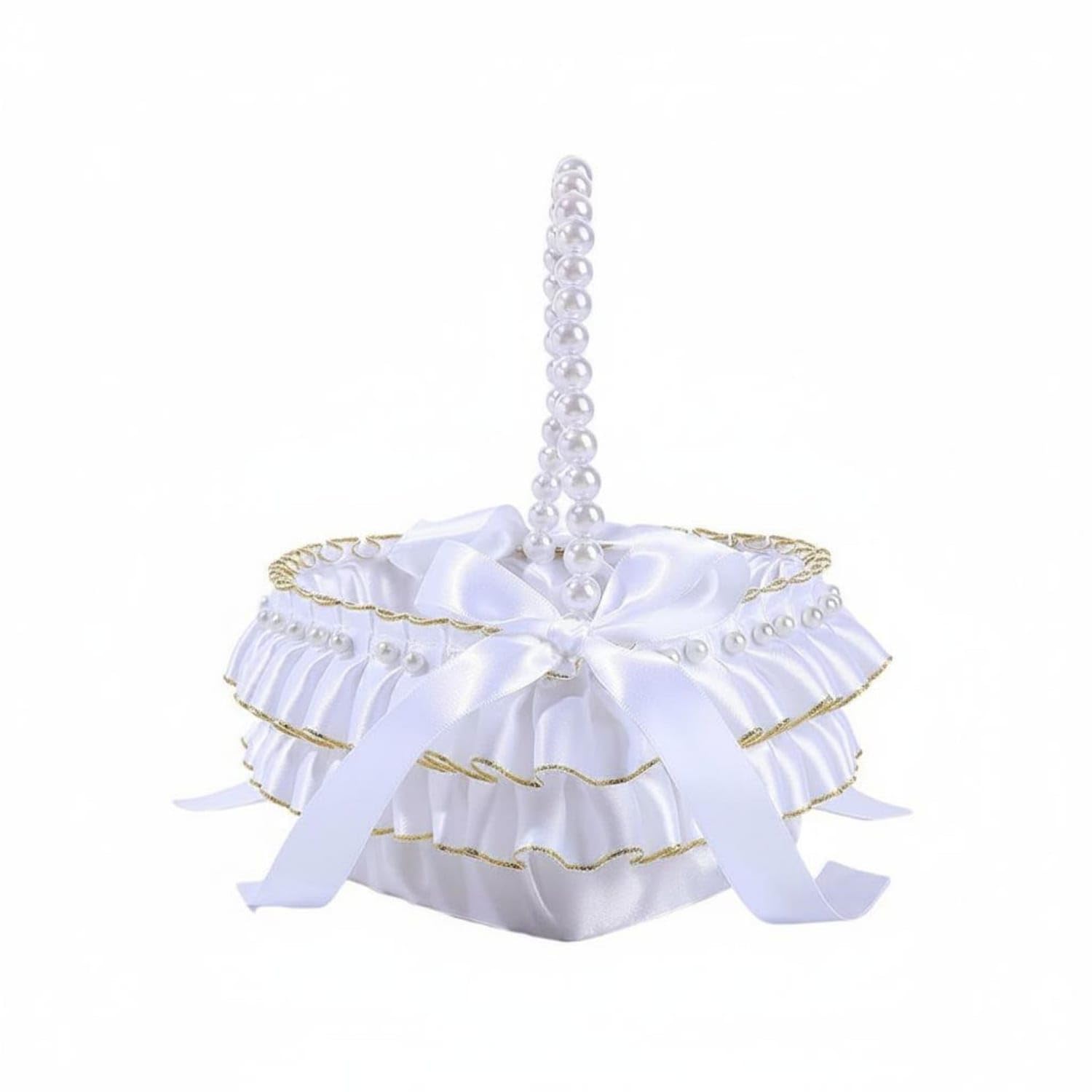 Wedding Flower Girl Basket Elegant Design Pearl Wedding Basket Luxurious Look Event Decoration for Bridesmaids, Band Bearer Walk, Heart-Shaped Pleated | Home & Garden | Wedding Supplies-picture-17