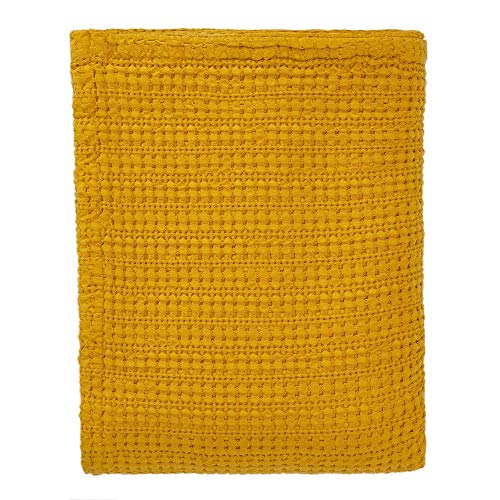 URBANARA Tagesdecke/Plaid Anadia – 100% Reine Baumwolle – weiche Decke als Bettüberwurf oder Kuscheldecke im Wohnzimmer, Schlafzimmer, Garten oder auf dem Balkon – Jacquard-Bindung - Senfgelb - Image 3