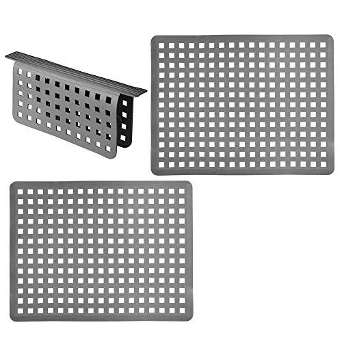 mDesign Set da 3 Tappetini per lavello cucina in plastica – Grande tappetino lavandino protettivo con design a griglia – Accessori cucina per lavello a doppia vasca – grigio ardesia