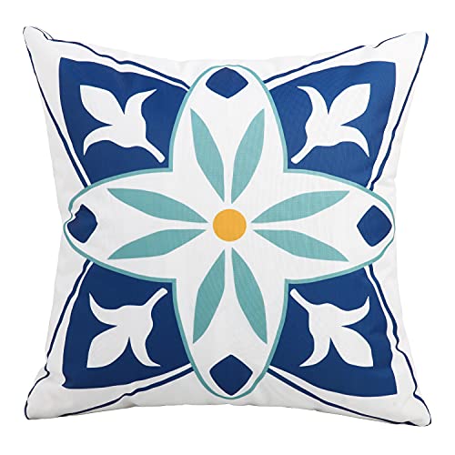 Outdoor Waterproof Throw Pillow Covers Set Of 4 Floral Printed And Boho Farmhouse Outdoor Pillow Covers For Patio Funiture Garden 18X18 Inch Blue #TOP5